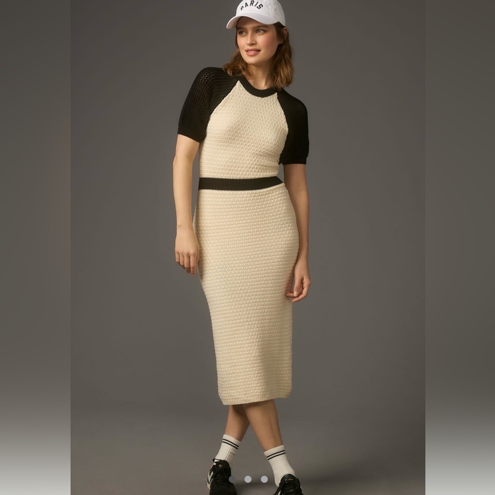 Daily Practice by Anthropologie Black and Cream Knit dress (L) NWT